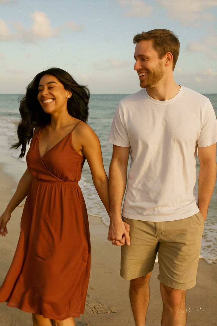 Couple walking together on the beach